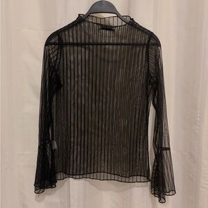 Oak & Fort Sheer Black Long-Sleeve Stripe Mesh Top